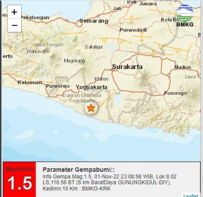 Gempa Bumi Jogja 1 November 2022