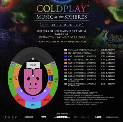 Seating Plan dan Harga Tiket Konser Coldplay